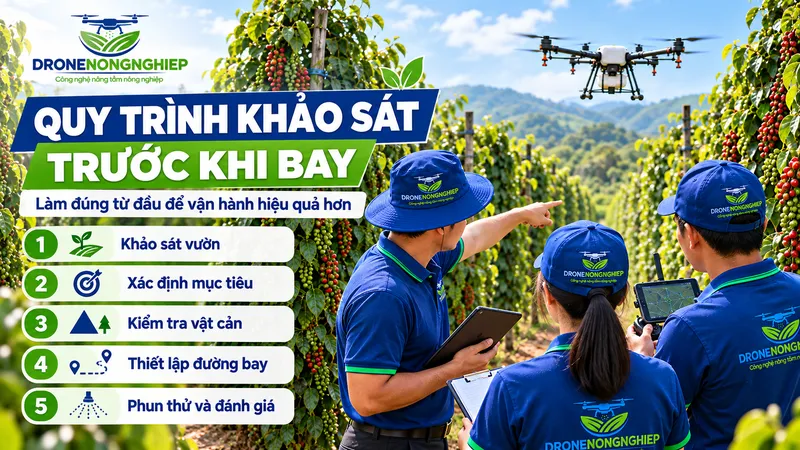 quy trình khảo sát trước khi vận hành bay drone phun thuốc cho hồ tiêu