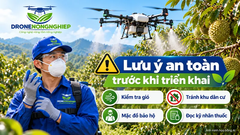 lưu ý an toàn trước khi phun thuốc bằng máy bay không người lái cho vườn sầu riêng
