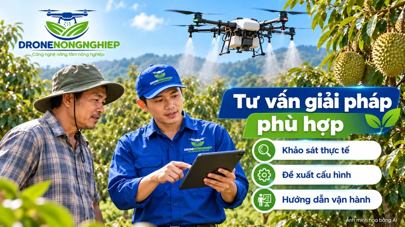 Tư vấn giải pháp phù hợp cho vườn sầu riêng nên mua máy bay hay thuê dịch vụ phun