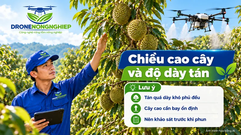 Chiều cao cây và độ dày tán ảnh hưởng tới chất lượng phun như thế nào