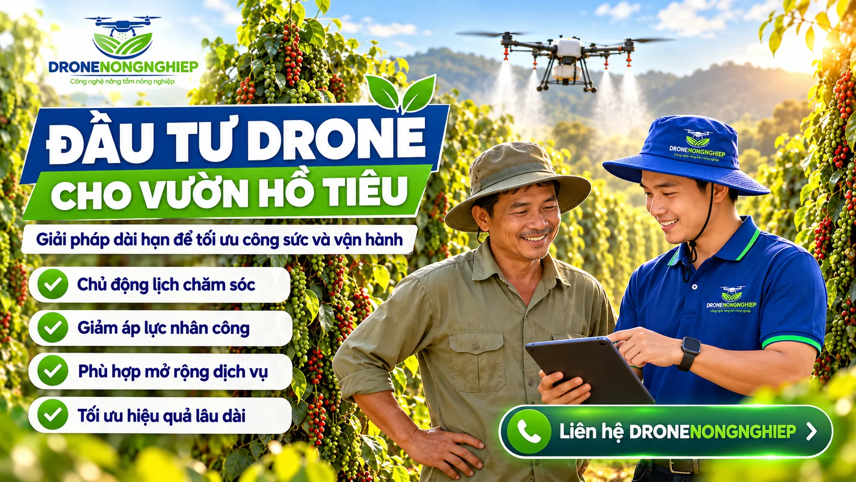 Tư vấn lựa chọn drone nông nghiệp phù hợp cho hồ tiêu